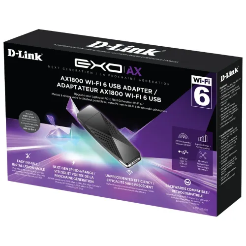 Adaptateur USB 3.0 WI-FI 6 EXO AX AX1800 avec Support DWA-X1850 D-Link