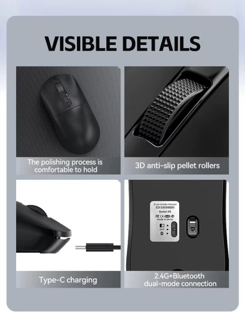 Souris Sans Fil Double Mode Bluetooth & 2.4 GHz Rechargeable, Jusqu'à 3200 DPI X8 T-WOLF