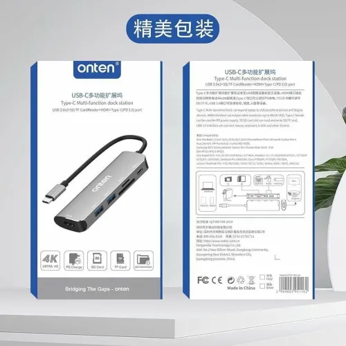 Station d'Accueil 6-en-1- USB-C, HDMI 4K, USB 3.0, Recharge PD, SD/TF, OTN-95116D ONTEN