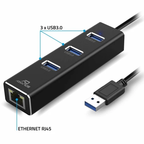 Hub USB 3.0 Réseau Multiples 3 Ports USB 3.0 & Interface  RJ45 Gigabit Ethernet CB-USBRJ45 ADVANCE