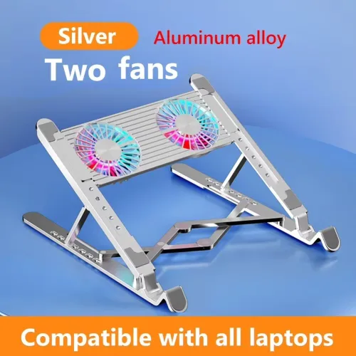 Support & Refroidisseur En Alliage d'Aluminium avec 2 ventilateurs Pliable & Réglable pour Laptop