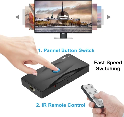 Switch (Commutateur) HDMI 5 Entrées vers 1 Sortie 4K 60 Hz avec télécommande IR MT-HD0501