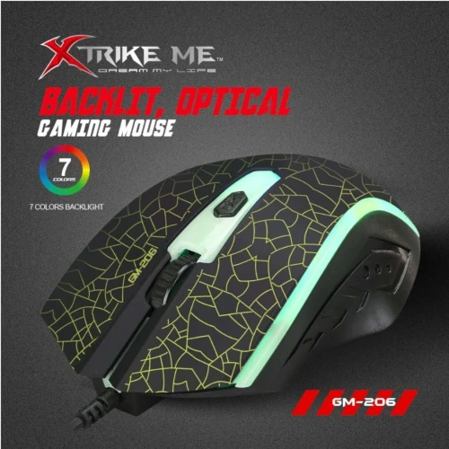 Souris Gaming Optique Filaire USB  Rétro-Éclairage LED Multicolore, Couleurs GM-206 XTRIKE ME