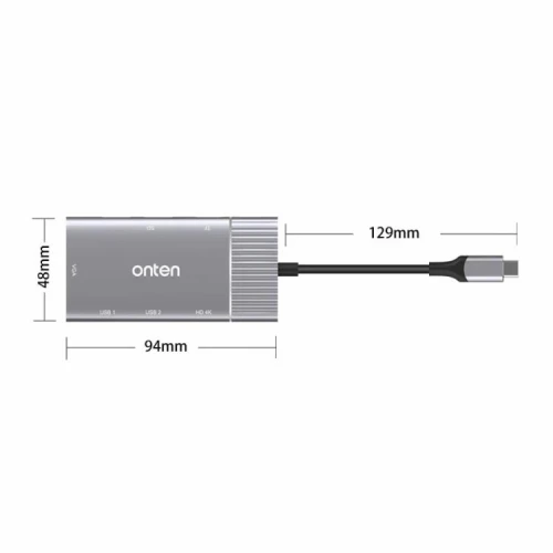 Station d'Accueil 7-en-1- USB-C, Vidéo HDMI+VGA 4K, 2*USB 3.0,  PD, SD/TF, Audio ,OTN-95113 ONTEN