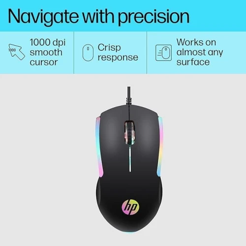HP M160 Souris optique Gaming filaire USB avec rétro éclairage LED, 1000 DPI, 3 boutons
