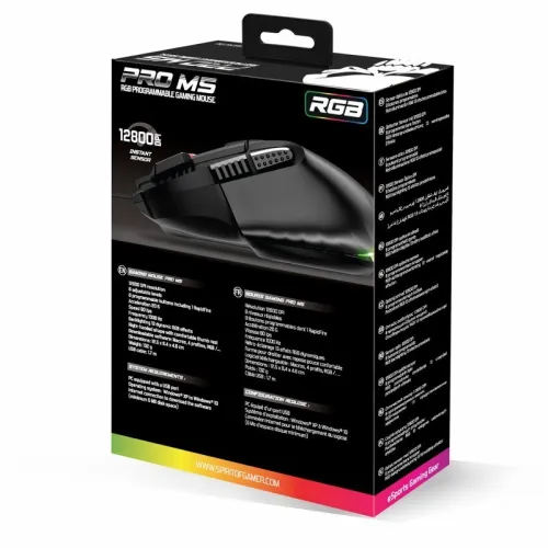 Souris USB Gamer Capteur optique 12800 dpi - 8 boutons programmables RGB PRO-M5 Spirit Of Gamer