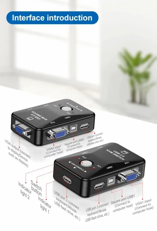 Switch (Commutateur) VGA KVM USB 2 Ports Jusqu'à 1920 x 1440 Compatible Windows & Mac