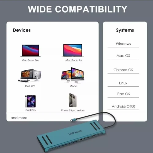 Station d'Accueil USB-C 13-en-1 - Vidéo 4K, Recharge 100W, Réseau Gigabit et Plus OTN-9199A ONTEN