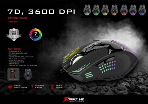 Souris Gaming Optique Filaire USB 7 Boutons LED Multicolore, DPI 7 Couleurs GM-216 XTRIKE ME