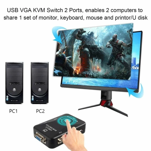 Switch (Commutateur) VGA KVM USB 2 Ports Jusqu'à 1920 x 1440 Compatible Windows & Mac