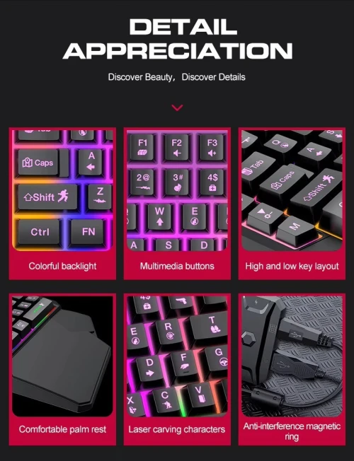 Kit Mobile Gaming 5en1 Clavier & Souris & Tapis de Souris & Convertisseur et support TF950 T-WOLF
