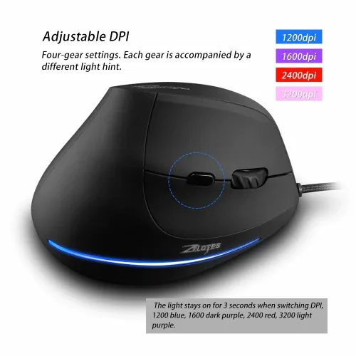 Souris Vertical USB 6 Boutons jusqu'à 3200 Dpi Gaming T-20 ZELOTES