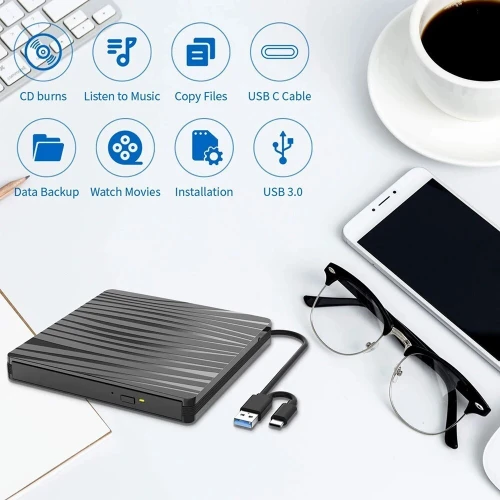 Graveur & Lecteur Dvd & CD Externe Slim USB 3.0/USB Type-C pour Windows / MAC OS