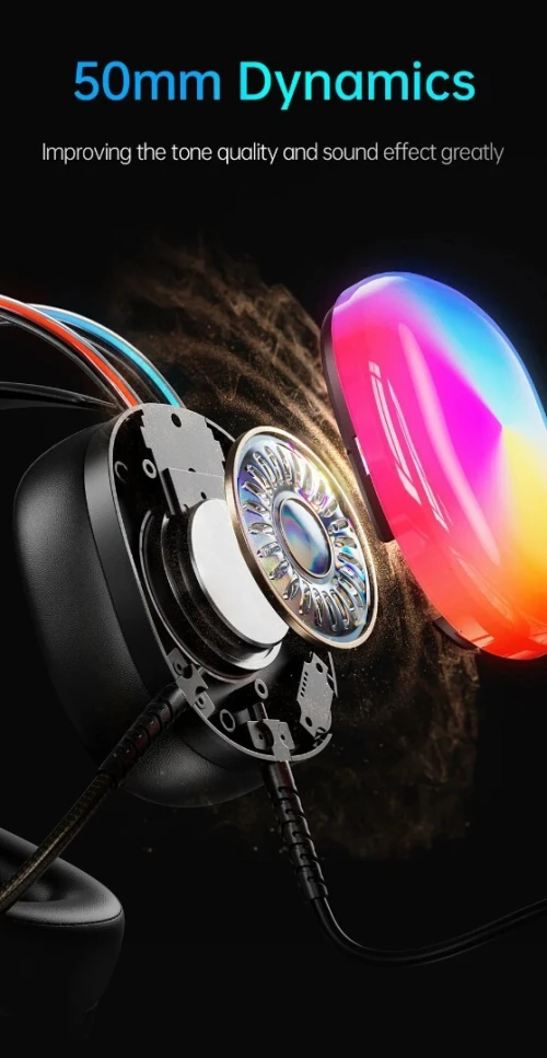 Casque Gaming Professionnel Jack 3.5 mm 7.1 Microphone Flexible Antibruit Rétroéclairage RGB H-600
