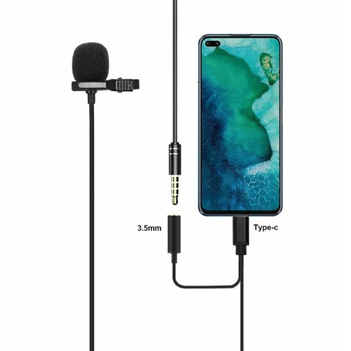 Microphone Cravate Anti-Bruit USB Type-C + Entrée Aux Jack 3.5mm 1.5M JH-042-A LAVALIER 