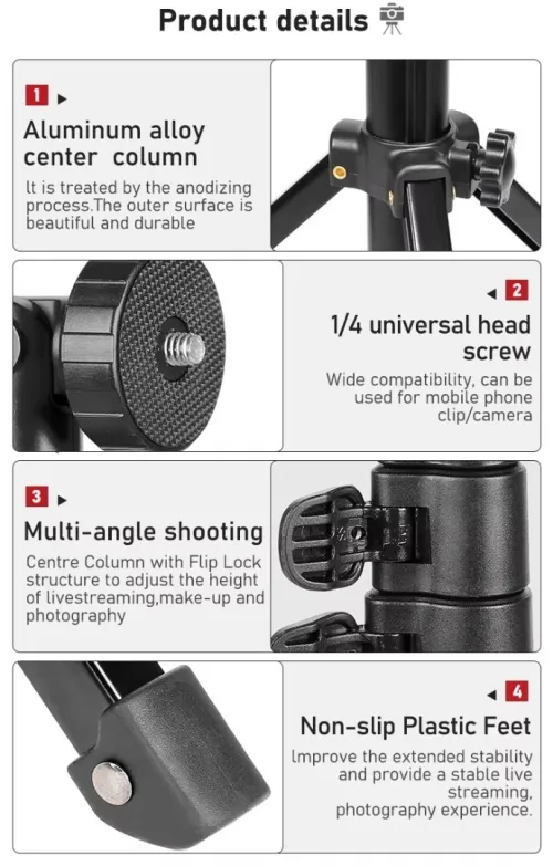 Trépied &Perche à Selfie Extensible pour Caméra,projecteur LED,Facile à Transporter,Rotation YS-818