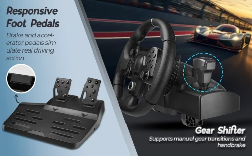 Volant de Course Gaming à 270 Degrés avec Pédales et Double Palettes Multiplateformes AP7