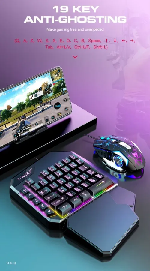 Kit Mobile Gaming 5en1 Clavier & Souris & Tapis de Souris & Convertisseur et support TF950 T-WOLF