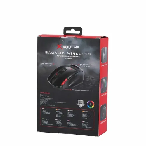 Souris Gaming Sans Fil 2.4GHz Capteur Optique 800-1200-1600 Dpi - 7 Boutons RGB GW-600 Xtrike-Me