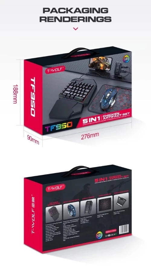 Kit Mobile Gaming 5en1 Clavier & Souris & Tapis de Souris & Convertisseur et support TF950 T-WOLF