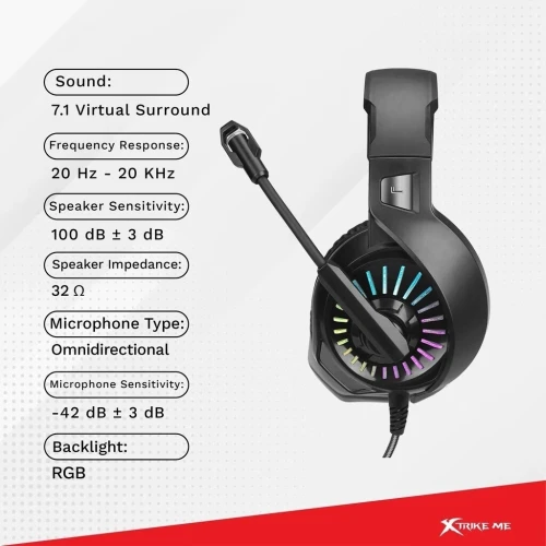 Casque Gaming RGB 7.1 Virtual Multi-Platforme PC,Mobile,PS4,PS5,XBOX One, GH-890 Xtrike Me