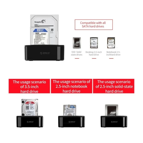 Station d'Accueil Double Disques Durs SATA 2,5" et 3,5" USB 3.0 6228US3 ORICO