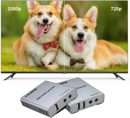 Extenseur HDMI KVM USB Souris & Clavier avec Audio à 60m par Câble Réseau RJ45