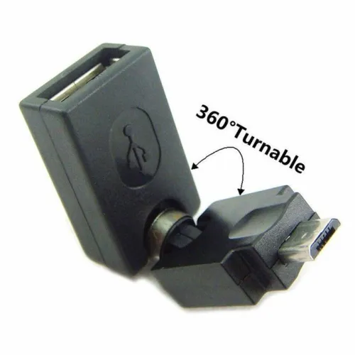 Adaptateur USB 2.0 F vers Micro USB M, Articulaire à Angle de Rotation de 360