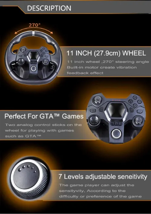 Volant de Course Gaming à 270 Degrés avec Pédales et Double Palettes Multiplateformes AP7