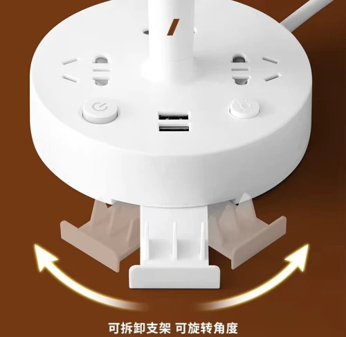 Lampe Veilleuse pour Chevet & Bureau avec Prises Secteur et Ports USB, Câble Secteur à 1.8m 