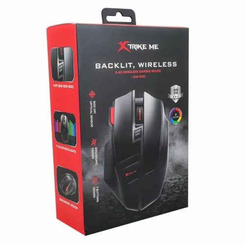 Souris Gaming Sans Fil 2.4GHz Capteur Optique 800-1200-1600 Dpi - 7 Boutons RGB GW-600 Xtrike-Me