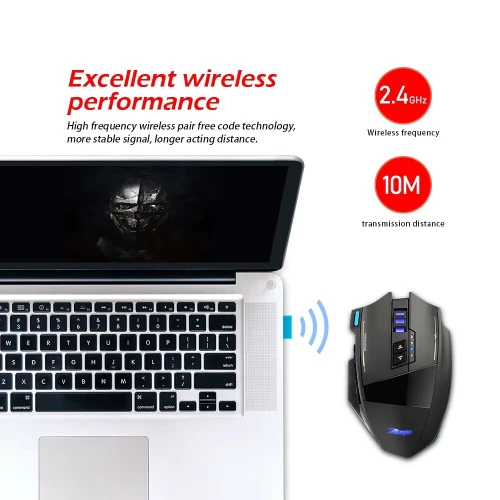 Souris Gaming Dual Mode Filaire USB & Sans Fil 2.4GHZ Jusqu'a 4800 DPI F-15 ZELOTES