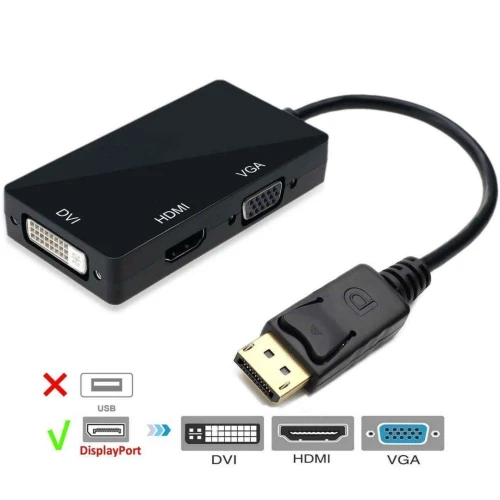 Convertisseur 3-en-1 Displayport (DP) vers HDMI/DVI/VGA Multifonction