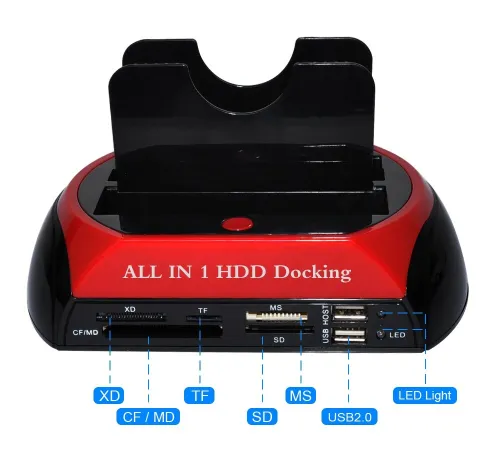 Station d'Accueil Double Disques Durs SATA/IDE 2,5" et 3,5" USB 2.0 & Lecteur Carte Mémoires N: 875