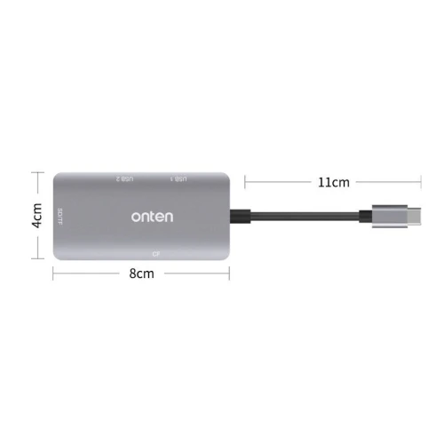 Hub USB Type-C 5 en 1 2*USB 3.0 & Lecteur de carte CF / SD / TF alliage d'aluminium OTN-91182 ONTEN