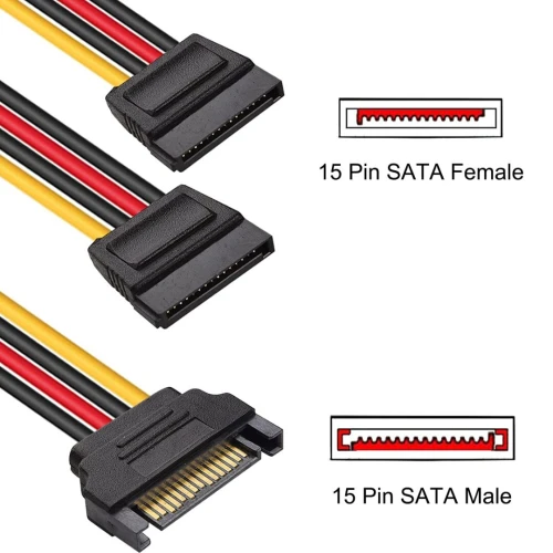 Adaptateur Câble Répartiteur d'Alimentation SATA en Y - 1 SATA Mâle vers 2 SATA Femelles, 20 cm