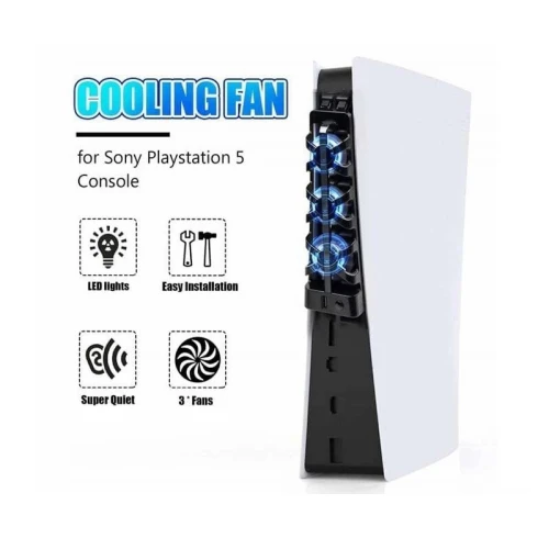 Refroidisseur avec 3 Ventilateurs & Hub USB 2.0 avec Effet Lumineux LED Bleu pour PS-5 TP5-1523E 