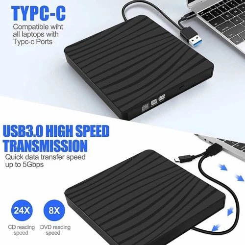 Graveur & Lecteur Dvd & CD Externe Slim USB 3.0/USB Type-C pour Windows / MAC OS
