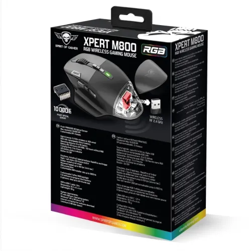 Souris Sans Fil pour Gamer 10000 Dpi 9 Boutons Programmables RGB Xpert-M800 Spirit Of Gamer