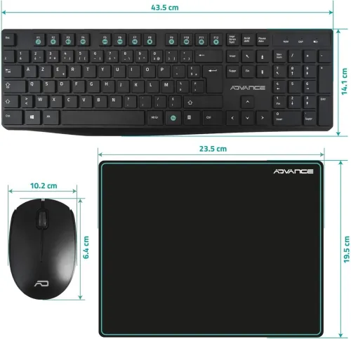 Pack 3 en 1: Clavier Sans fil + Souris Sans fil + Tapis Anti-Dérapant Wireless 2.4Ghz CLS-7100RF ADVANCE