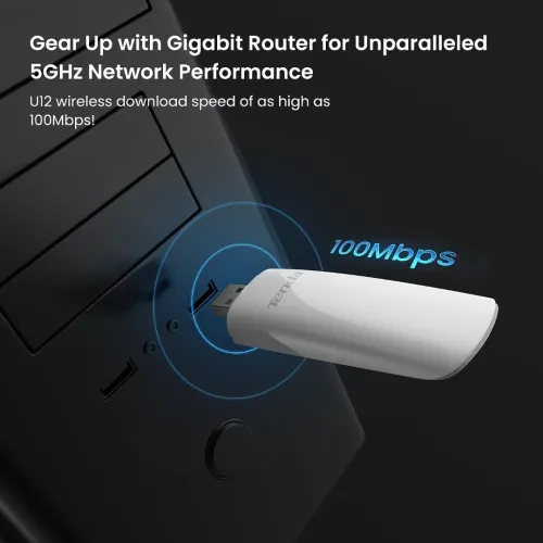 Adaptateur USB 3.0 Double Bande avec Antenne à Gain Elevé Intégrée AC1300 WIFI U12 Tenda