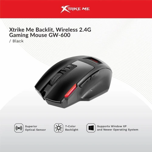 Souris Gaming Sans Fil 2.4GHz Capteur Optique 800-1200-1600 Dpi - 7 Boutons RGB GW-600 Xtrike-Me