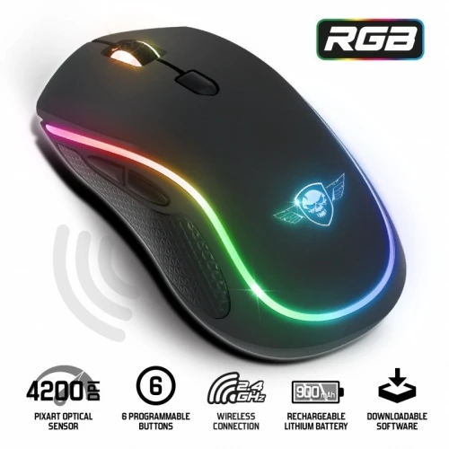 Souris Gamer Sans Fil 2.4GHz Capteur 4200 Dpi 6 Programmable Bouton RGB PRO-M9 Spirit Of Gamer