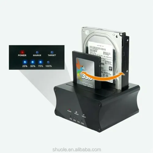 Station d'Accueil Double HDD SATA 2,5/3,5 Pouces, USB 3.0, Clonage Offline, Boîtier d'Aluminium 