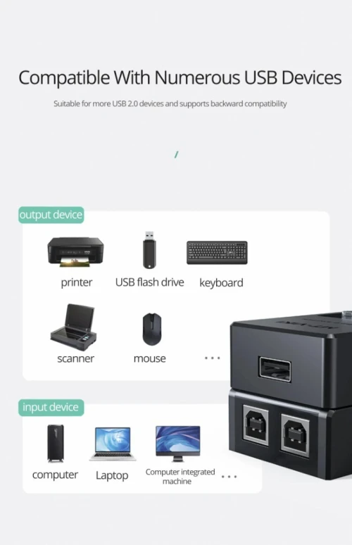 Swith Commutateur De Partage USB d'Imprimante 2 Ports vers 1 Port USB MT-SW221-CH MT-VIKI