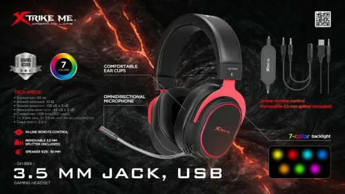 Casque Gaming RGB 7.1 Virtual Multi-Platforme PC, Mobile,PS4,PS5,XBOX One, Flexible GH-899 Xtrike Me