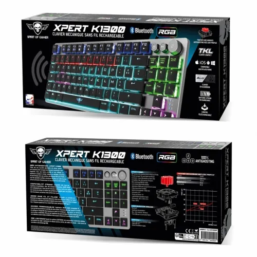 Clavier Gamer Sans Fil - Format Ultra-compact 65% - Bluetooth/USB RGB - AZERTY Xpert-K1300