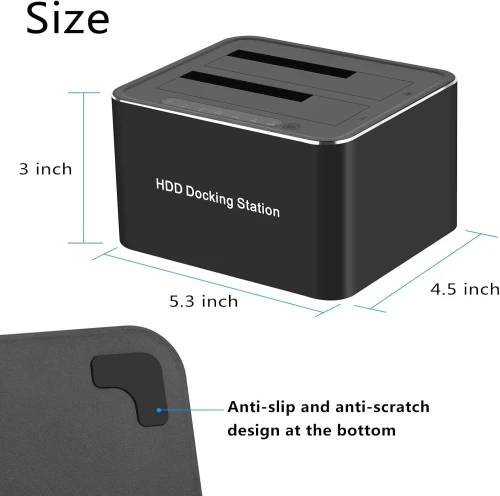 Station d'Accueil Double Disques Durs SATA 2,5/3,5 Pouces, USB 3.0, avec Clonage Offline