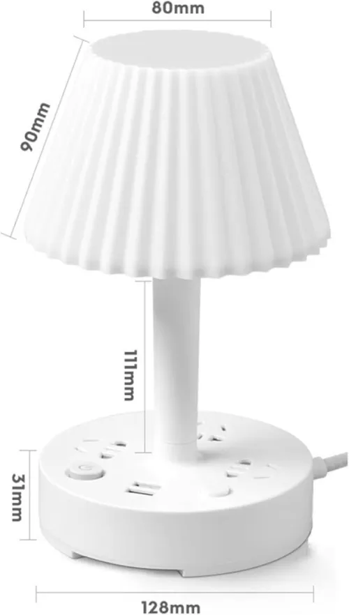 Lampe Veilleuse pour Chevet & Bureau avec Prises Secteur et Ports USB, Câble Secteur à 1.8m 