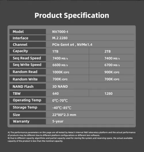 netac 1to nvme gen 4  vitesse 7400 mb/s